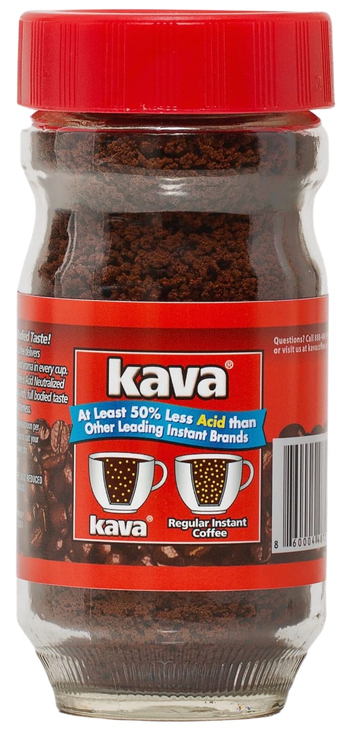 Kava instant jar with wide lid for easy scoop access and quick brewing