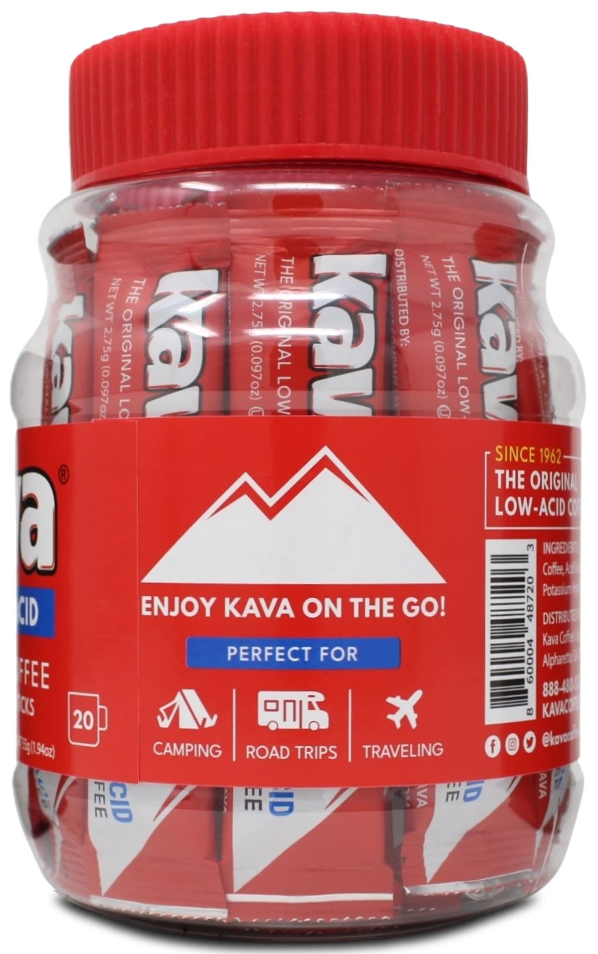 Kava Low Acid Instant Coffee sticks travel-friendly pack ideal for on-the-go.