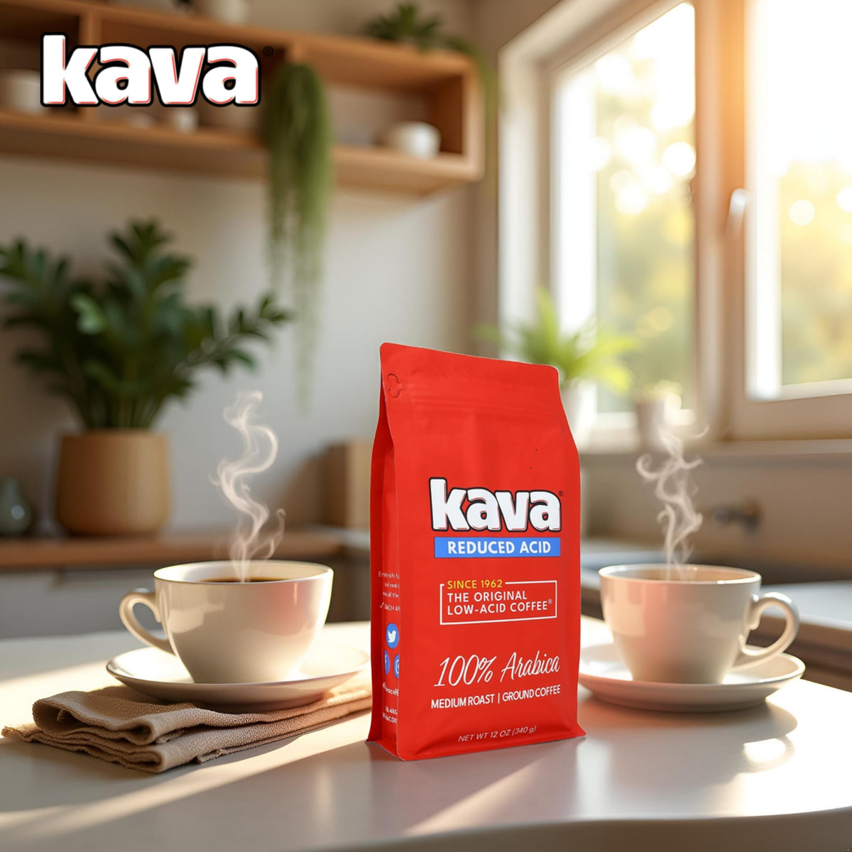 Pour-over setup with Kava coffee releasing inviting aroma.