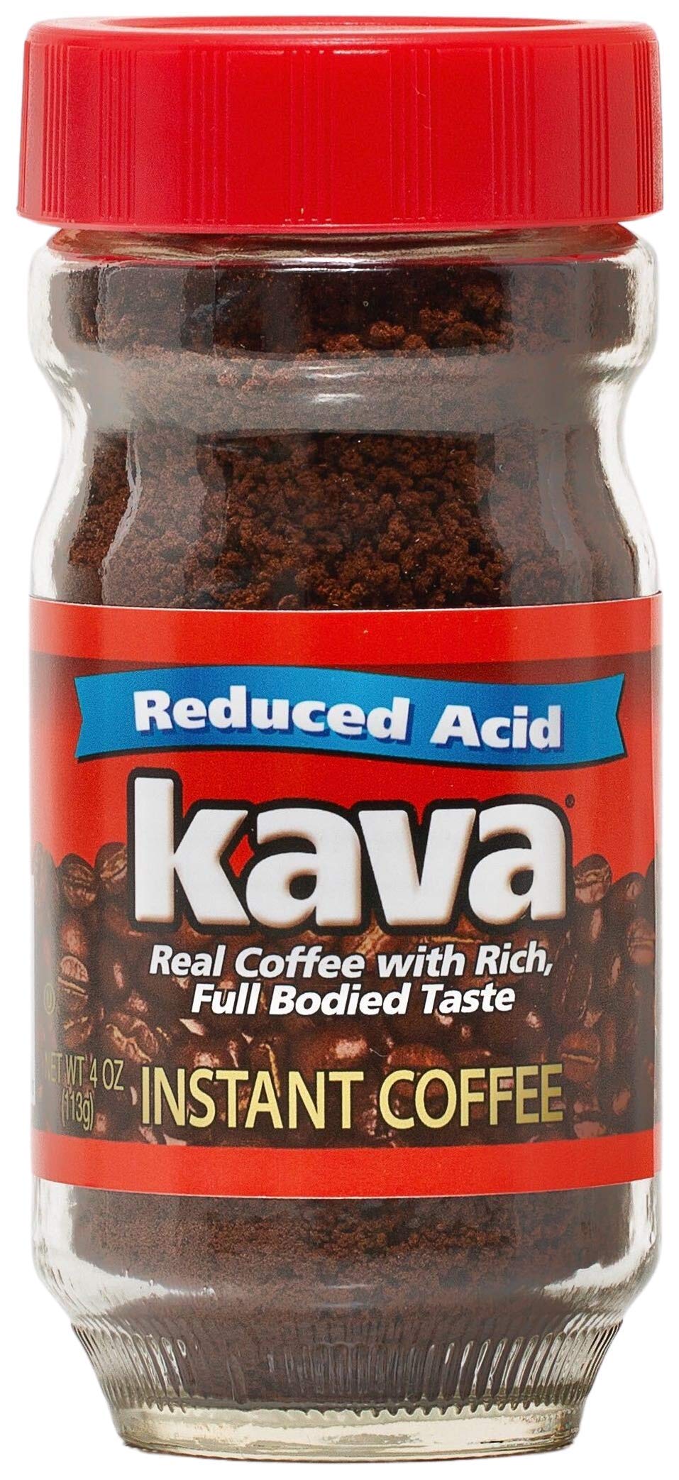 Kava reduced acid instant coffee, smooth cup with less acidity for sensitive stomachs