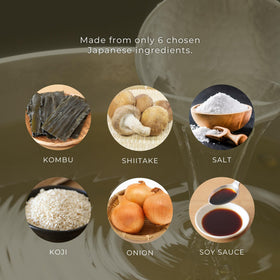 Kawashimaya dashi powder label highlights Japan-made quality.