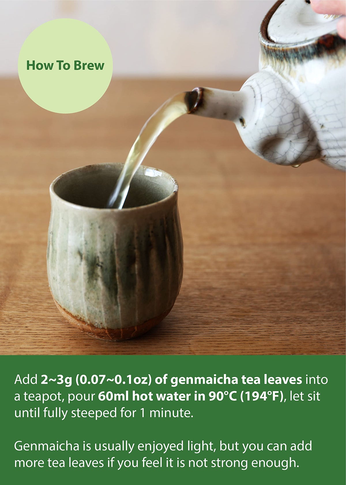 Kawashimaya Genmaicha in a ceramic teacup for calm moments