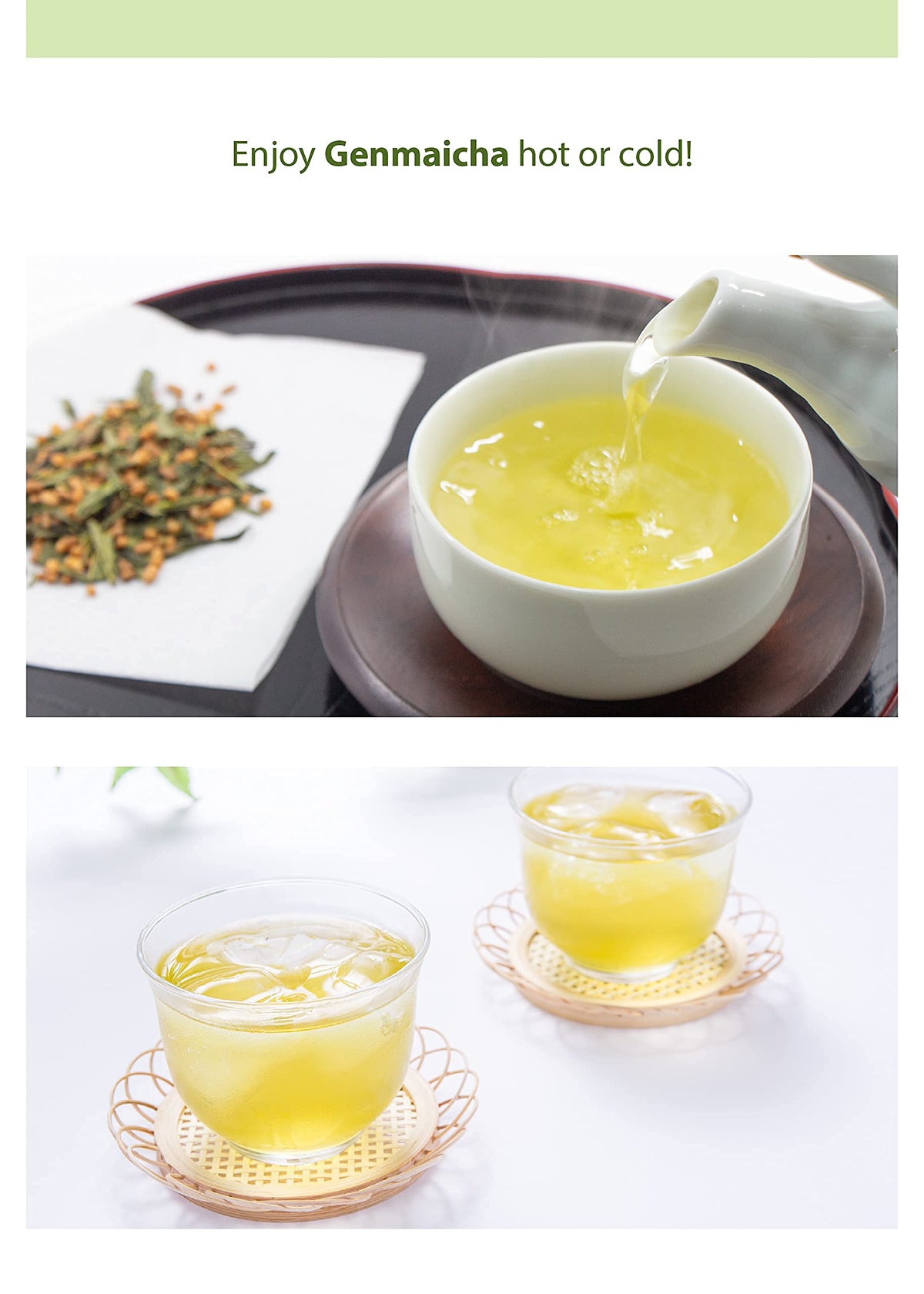 Kawashimaya Genmaicha hot or iced, ready to pour for versatile occasions