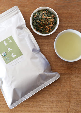 Kawashimaya Genmaicha organic certification seal indicating organic sourcing