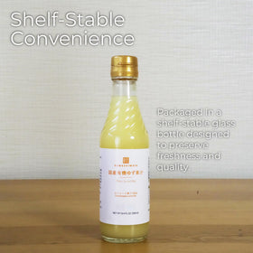 Shelf-stable 250ml glass bottle preserves vitamin c and aroma