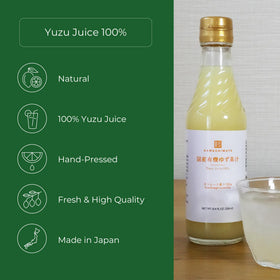 Hand-squeezed Kito Yuzu juice in a glass bottle, showcasing fresh, fragrant citrus