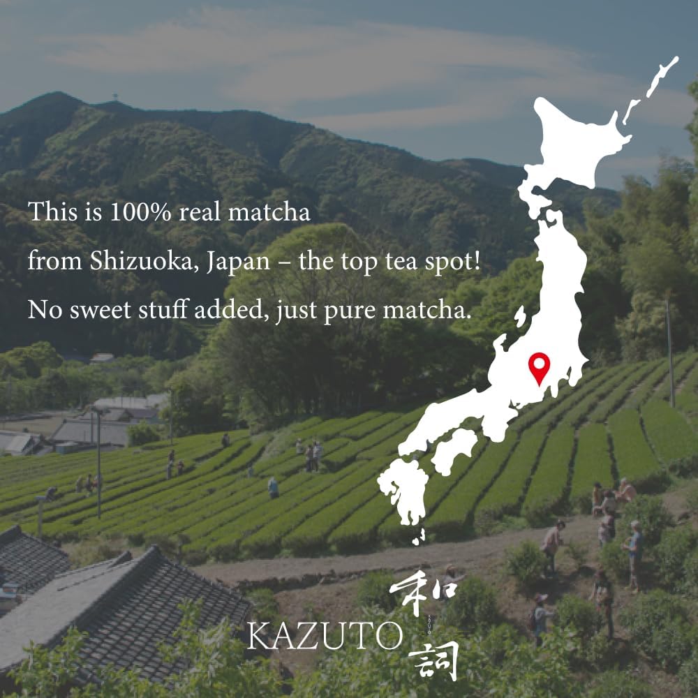Kazuto premium matcha with subtle cacao notes and mellow finish in every cup