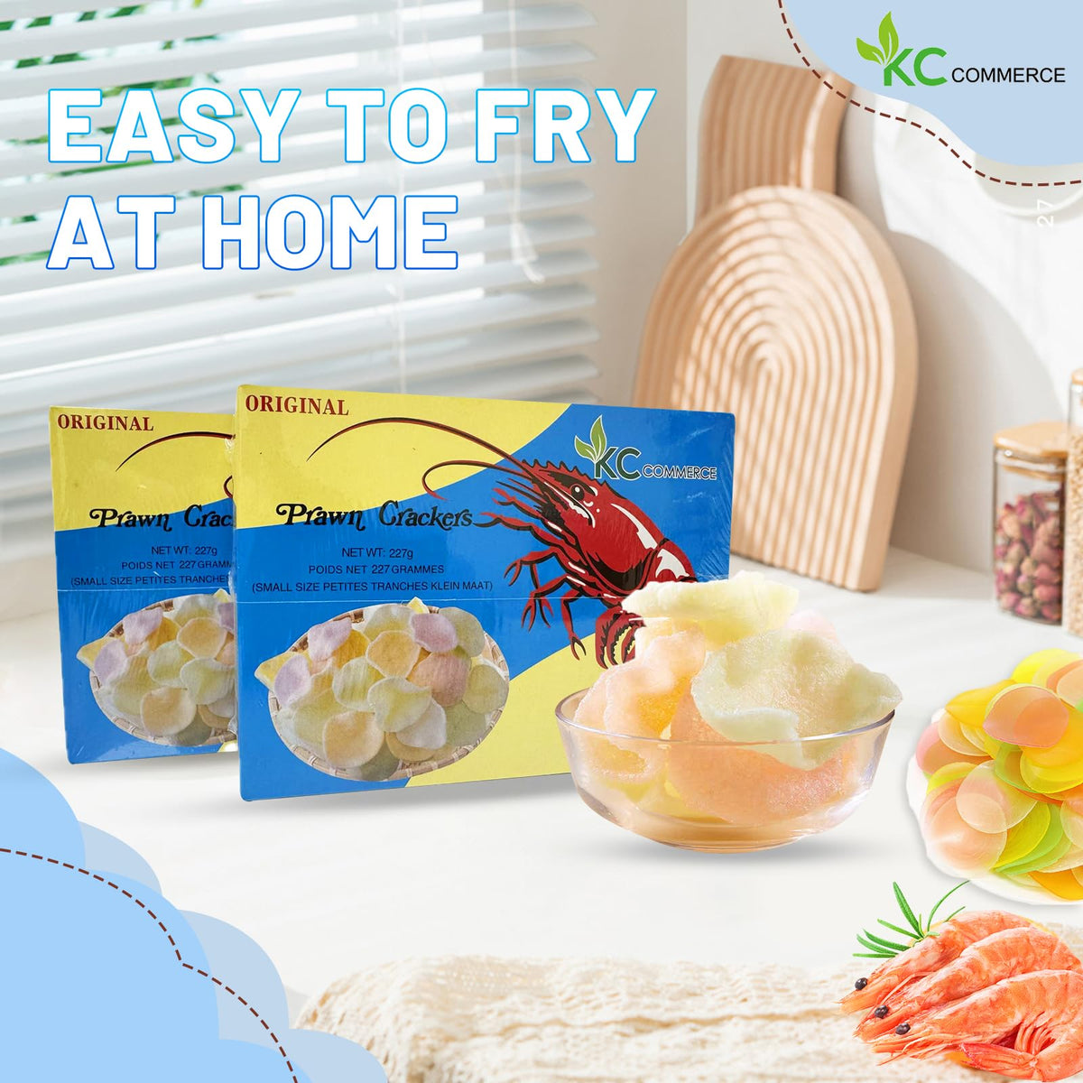 KC Commerce prawn crackers add colorful crunch, perfect for entertaining guests