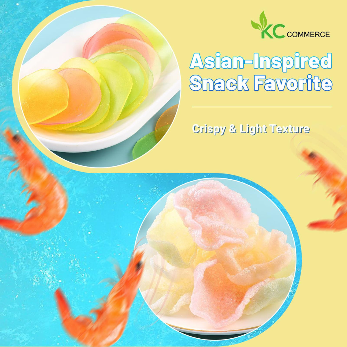 KC Commerce prawn crackers on a colorful table spread, ideal for entertaining