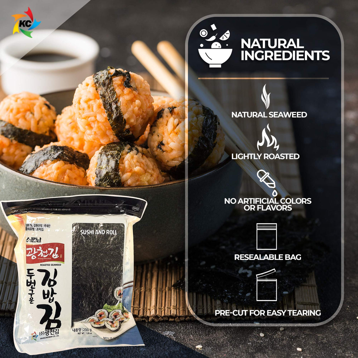 KC KWANGCHEONKIM resealable bag protects nori from humidity to stay crunchy