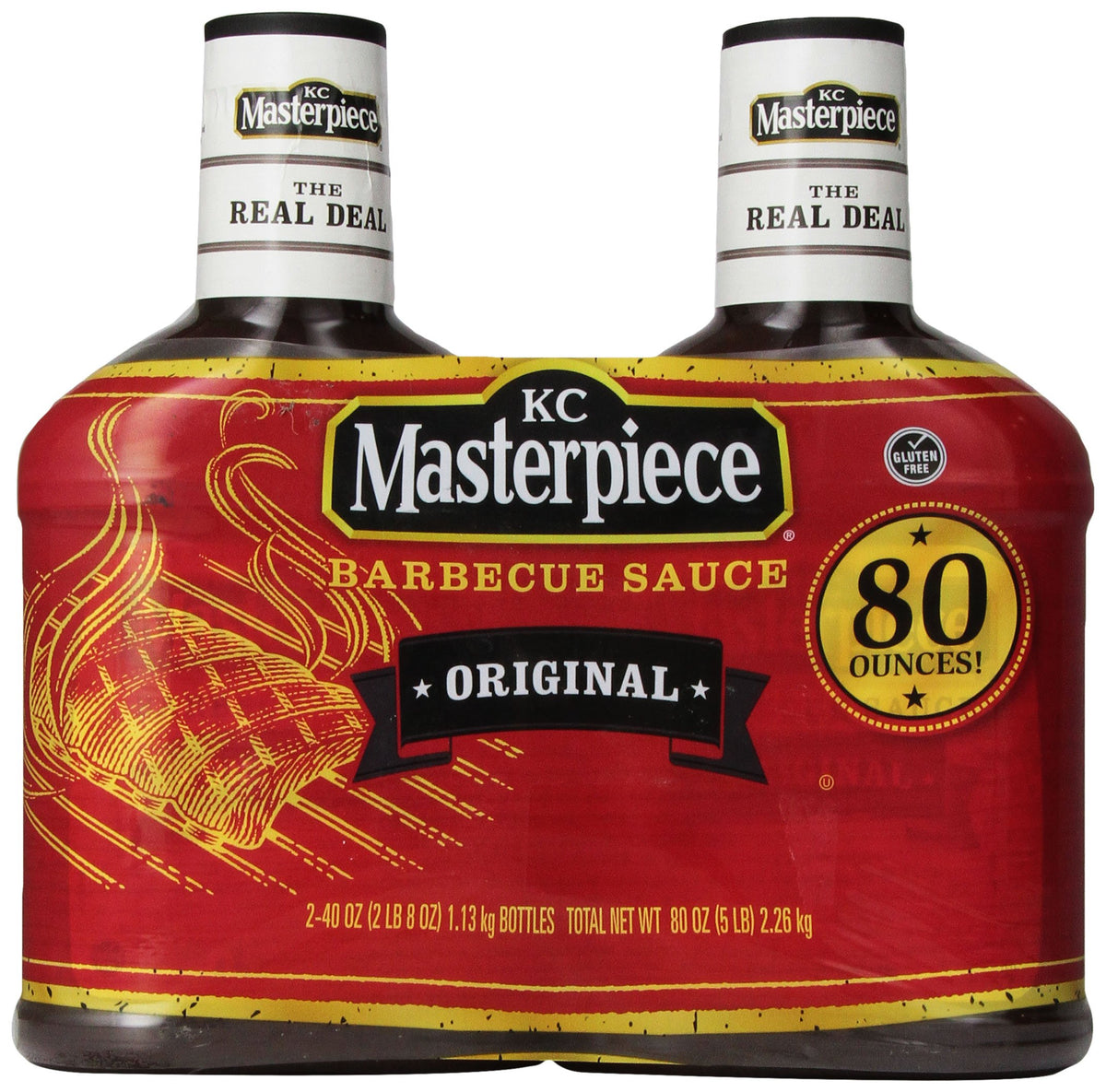 KC Masterpiece Original Sauce bottle close-up, rich glaze for grilling and dipping.