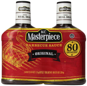 KC Masterpiece Original Sauce bottle close-up, rich glaze for grilling and dipping.