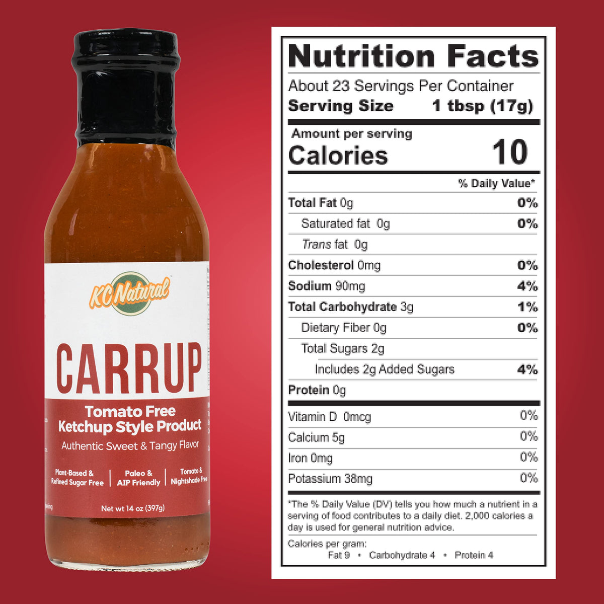KC Natural Carrup ketchup pours from a glass bottle