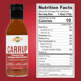 KC Natural Carrup ketchup pours from a glass bottle