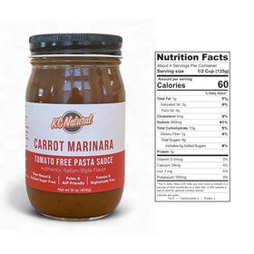 KC Natural No Tomato Carrot Marinara bottle being poured over pasta.
