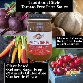 Sauce served with roasted vegetables using KC Natural No Tomato Carrot Marinara.