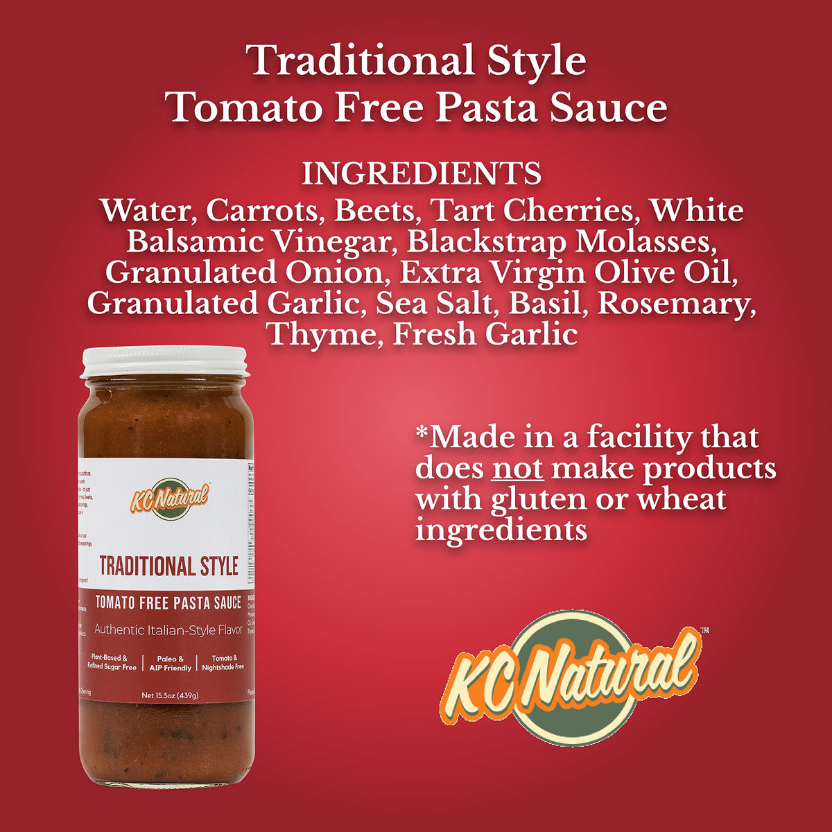 KC Natural Tomato Free Pasta Sauce on pantry shelf ready for versatile kitchen prep