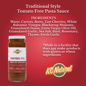 KC Natural Tomato Free Pasta Sauce on pantry shelf ready for versatile kitchen prep