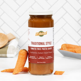 KC Natural tomato-free sauce bottle on kitchen counter
