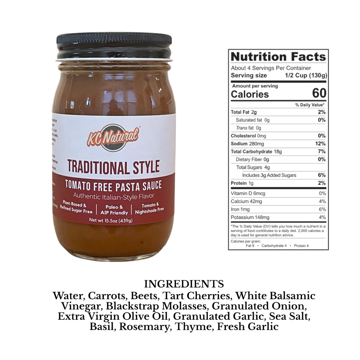 KC Natural tomato-free sauce being poured, ideal for tomato-free pasta dishes
