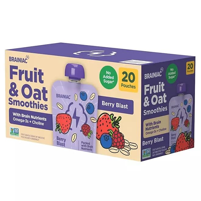 KD Chocolates Brainiec smoothie pouch pour shows easy, mess-free handheld snack.