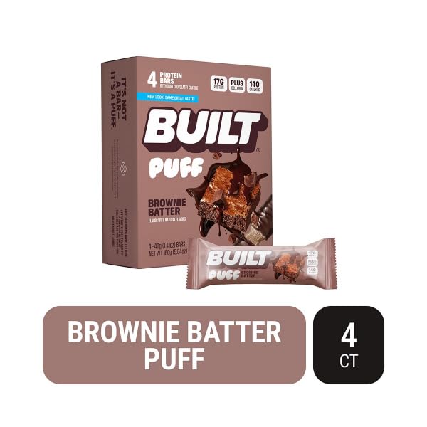 KD Chocolates Built Bars Brownie Batter Puff nutrition-panel shows balanced snack