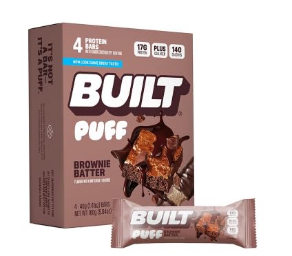 KD Chocolates Built Bars Brownie Batter Puff 4ct packaging close-up for convenient snacking