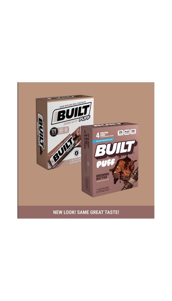 KD Chocolates Built Bars Brownie Batter Puff wrapper-open demonstrates on-the-go accessibility