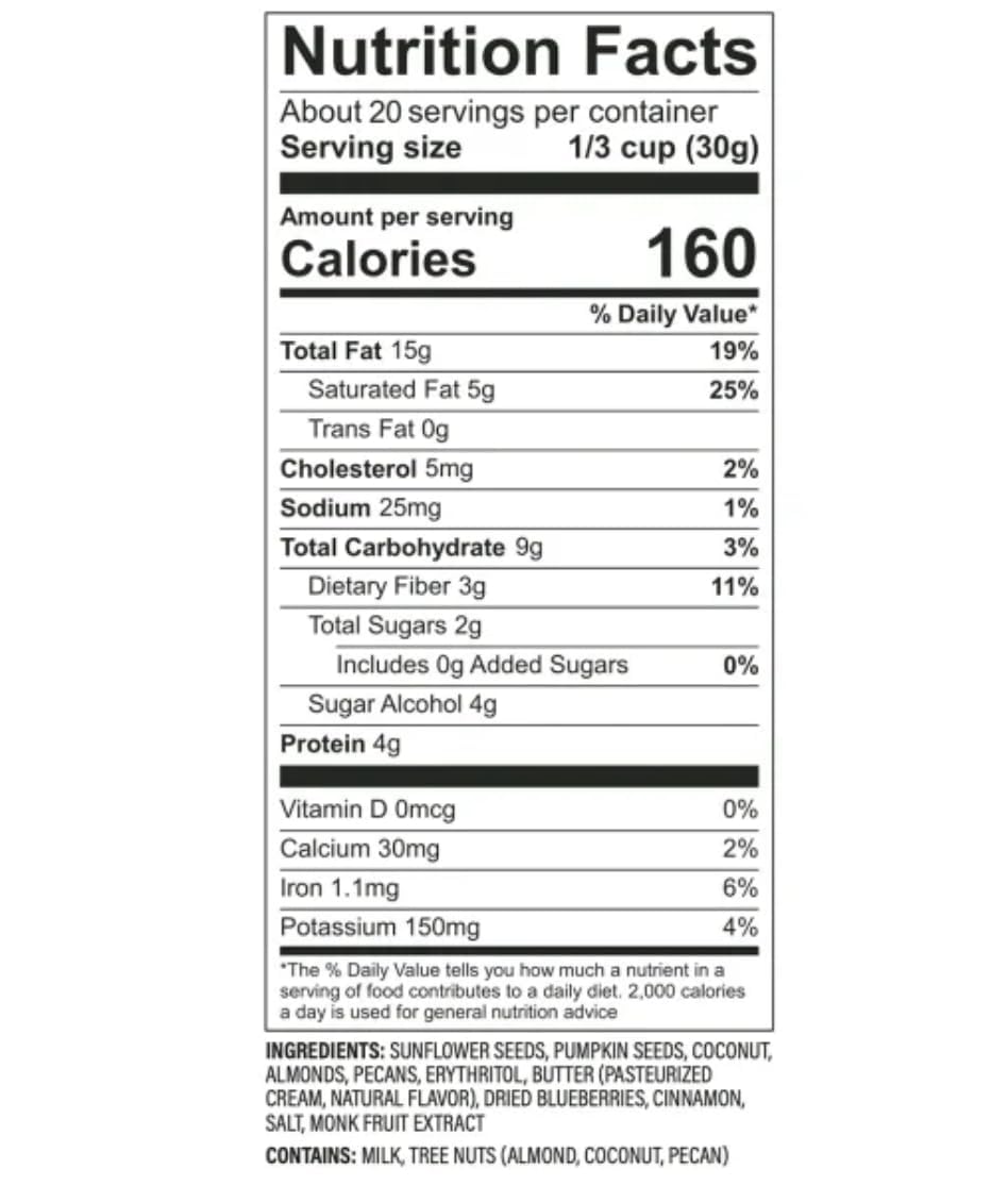 KD Chocolates NuTrael Granola close-up shows crunchy texture with low-carb appeal