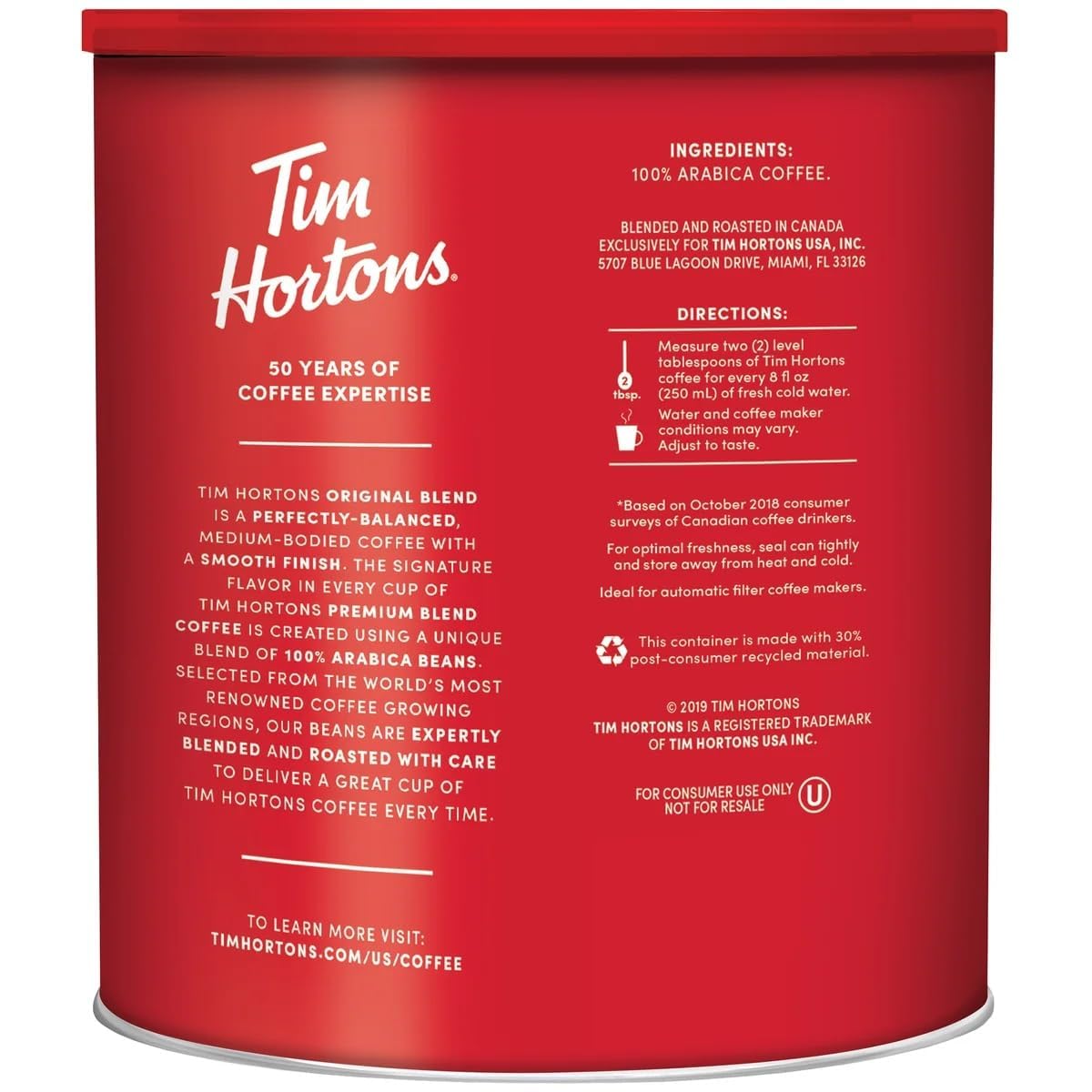 KD Chocolates Tiim Hortons Original Blend coffee beans show premium Arabica quality.