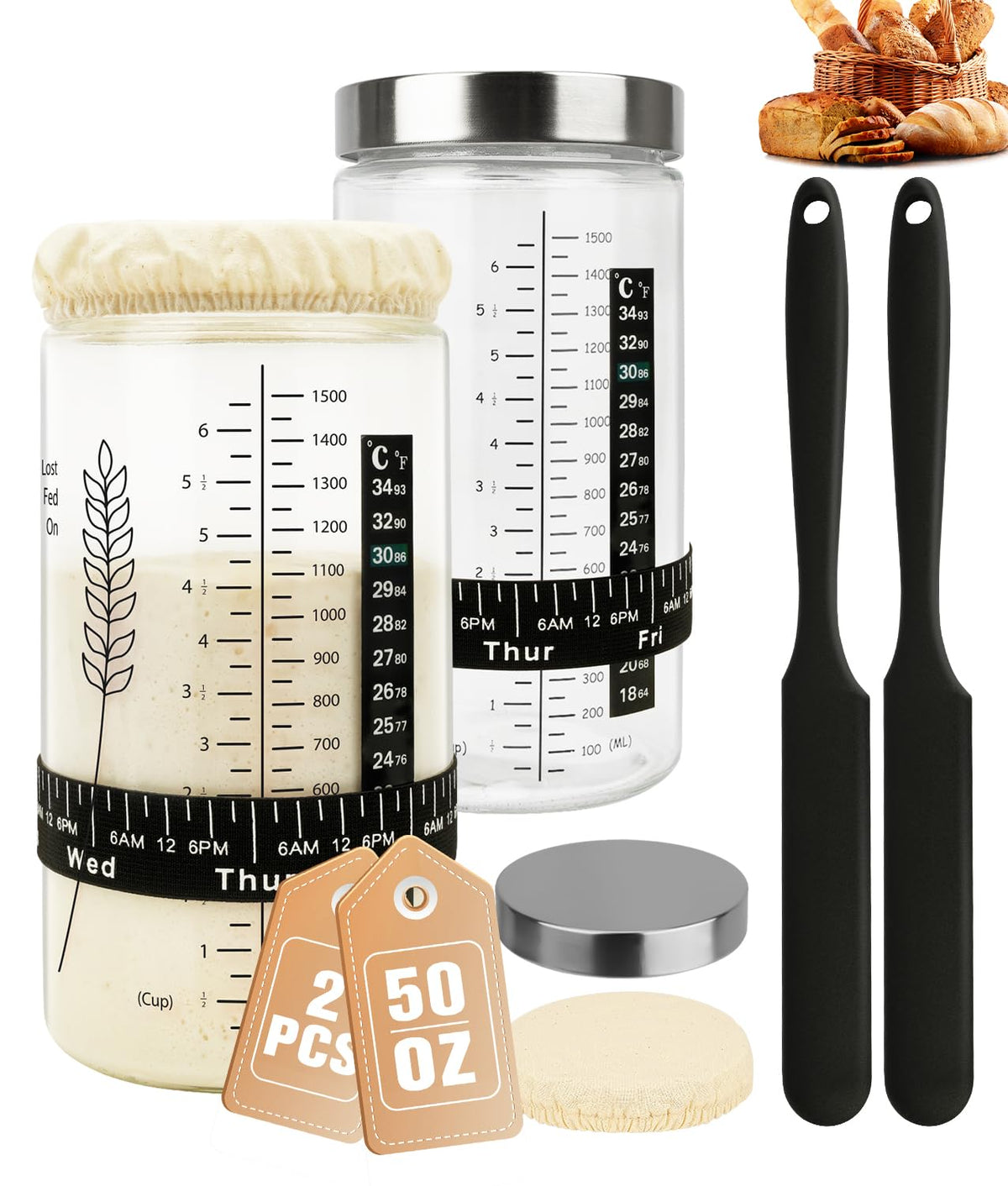 Keafont 50oz sourdough starter jar with measurement marks for precise feeding.