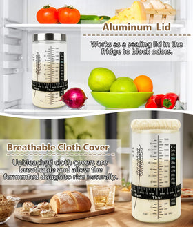 Keafont sourdough jar with aluminum lid preserves freshness in fridge.