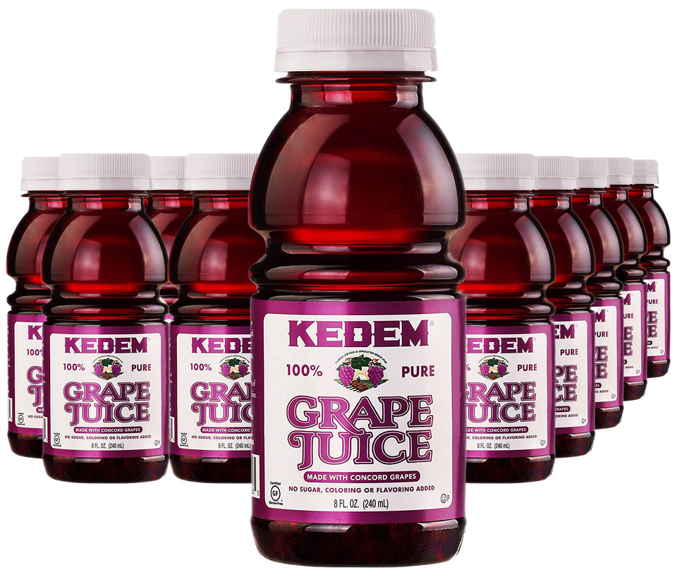 Kedem Concord Grape Juice 8oz bottle pack shot for gifting and Sabbath packages.