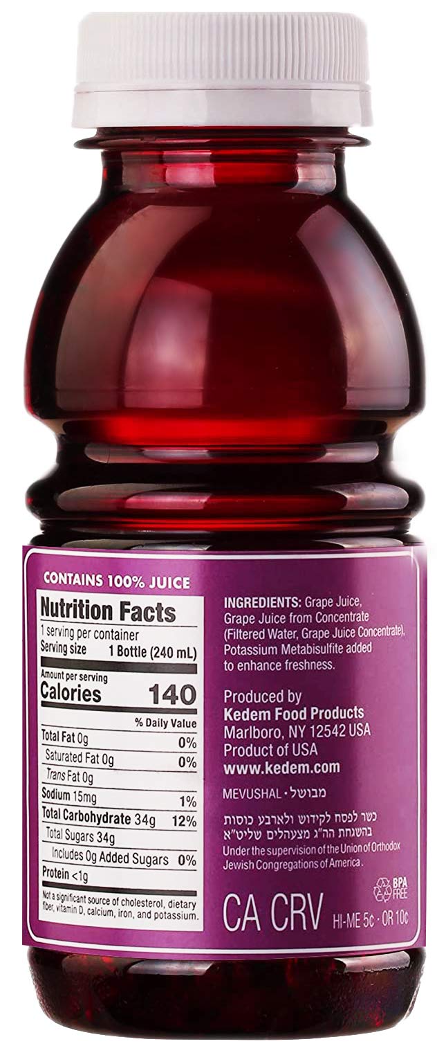 Kedem Concord Grape Juice 8oz bottle pour, ideal for on the go and everyday use.