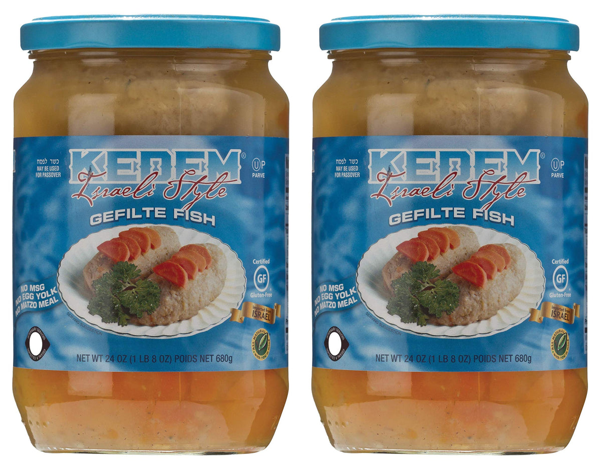 Kedem gluten-free Israeli style gefilte fish in a serving bowl, ready to eat