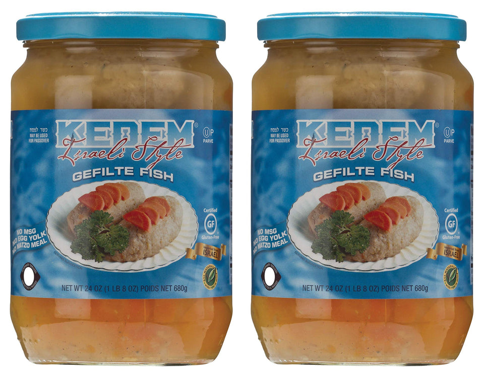 Kedem gluten-free Israeli style gefilte fish in a serving bowl, ready to eat