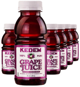 Kedem Grape Juice bottle pour showing convenient 8 oz serving