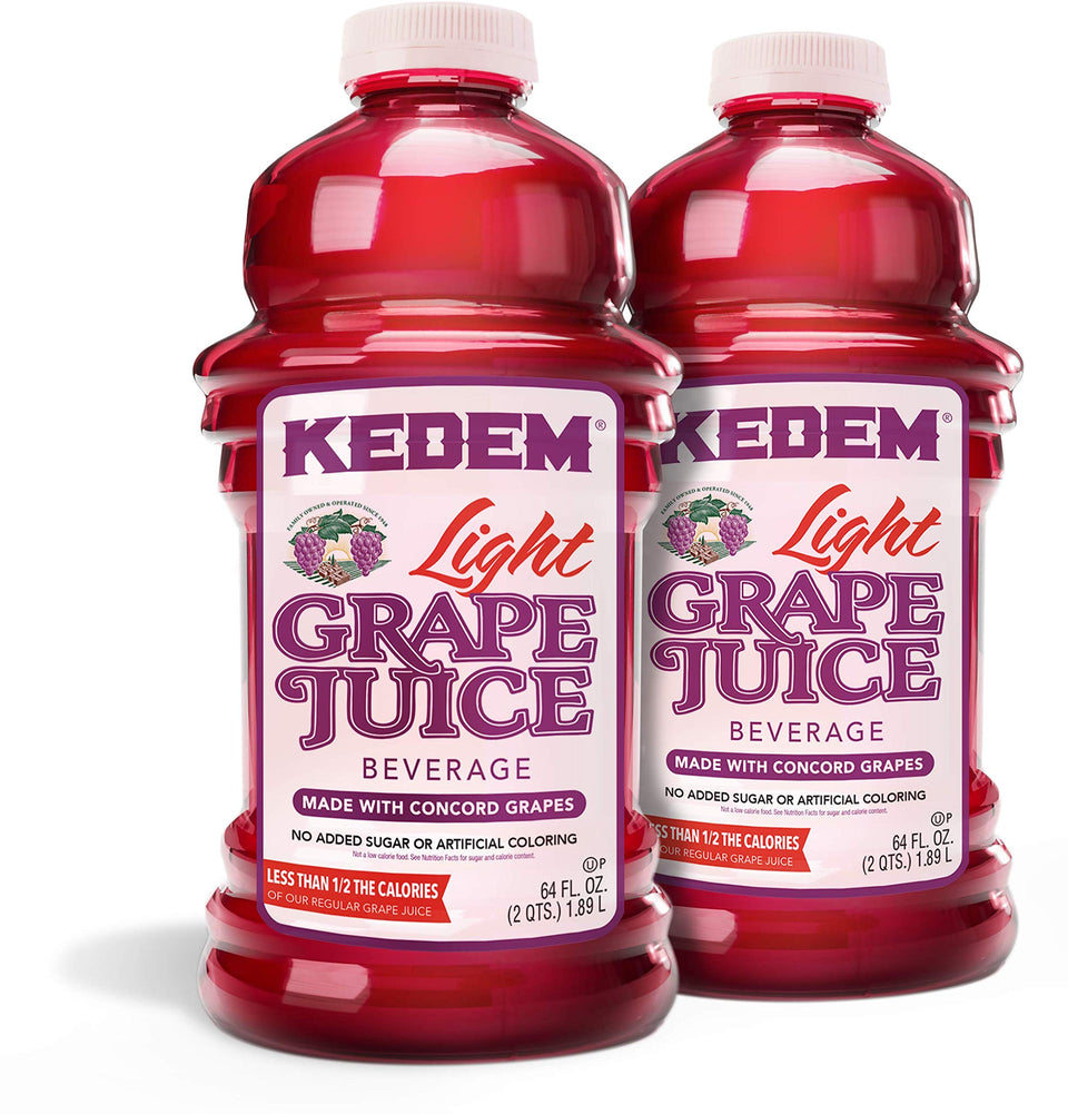 Kedem Light Concord Grape Juice bottle with label showing two-pack, lower calorie option for everyday sipping