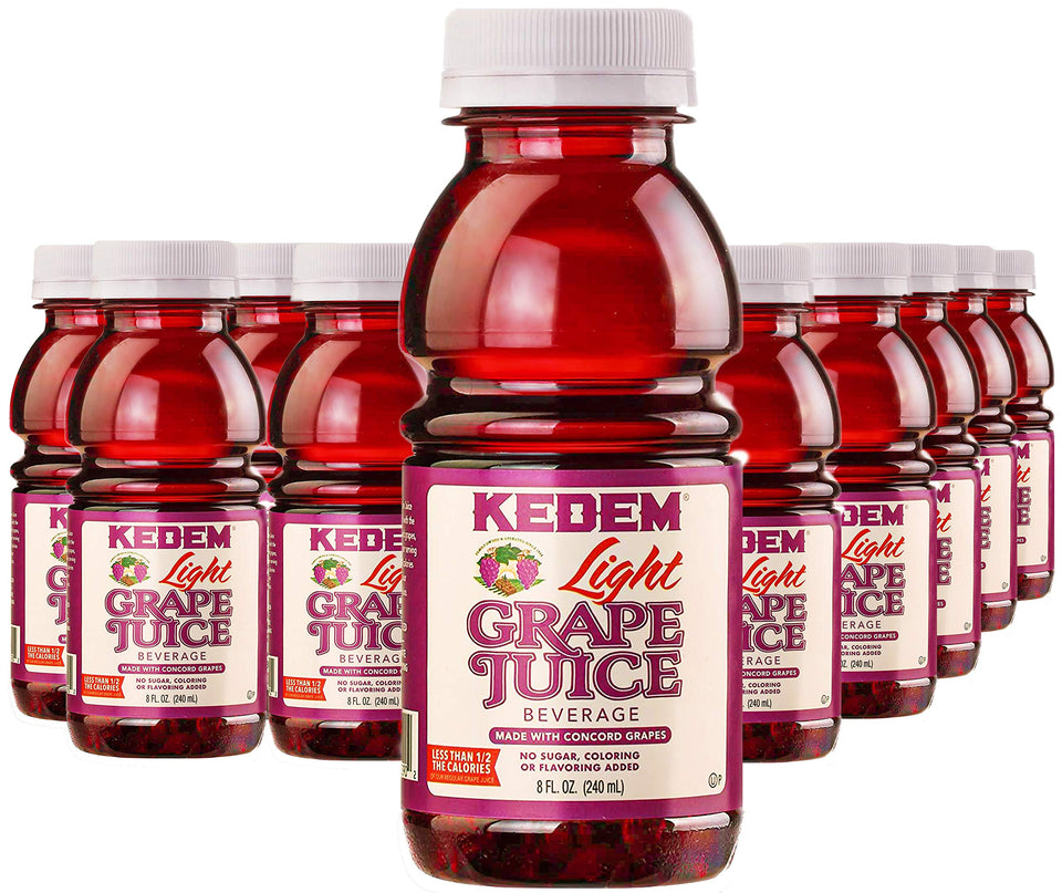 Kedem Light Concord Grape Juice bottle, portable option with reduced sugar for travel.