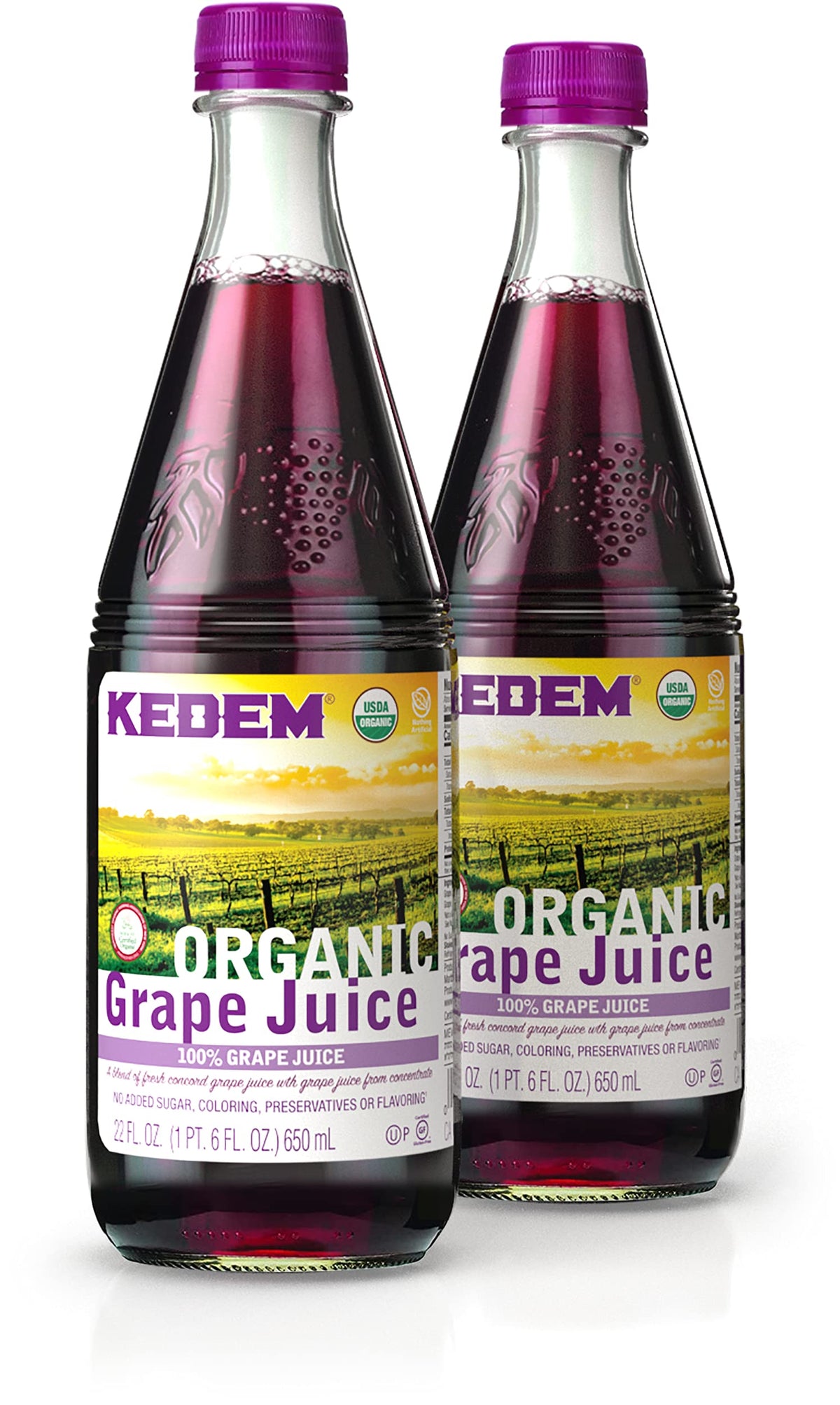Kedem Organic Grape Juice 22oz bottle in a 2-pack, ideal for everyday family refreshment