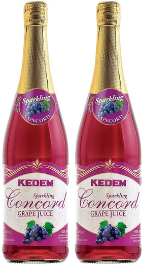 Kedem Sparkling Concord Grape Juice bottle pouring for a refreshing family-friendly moment.