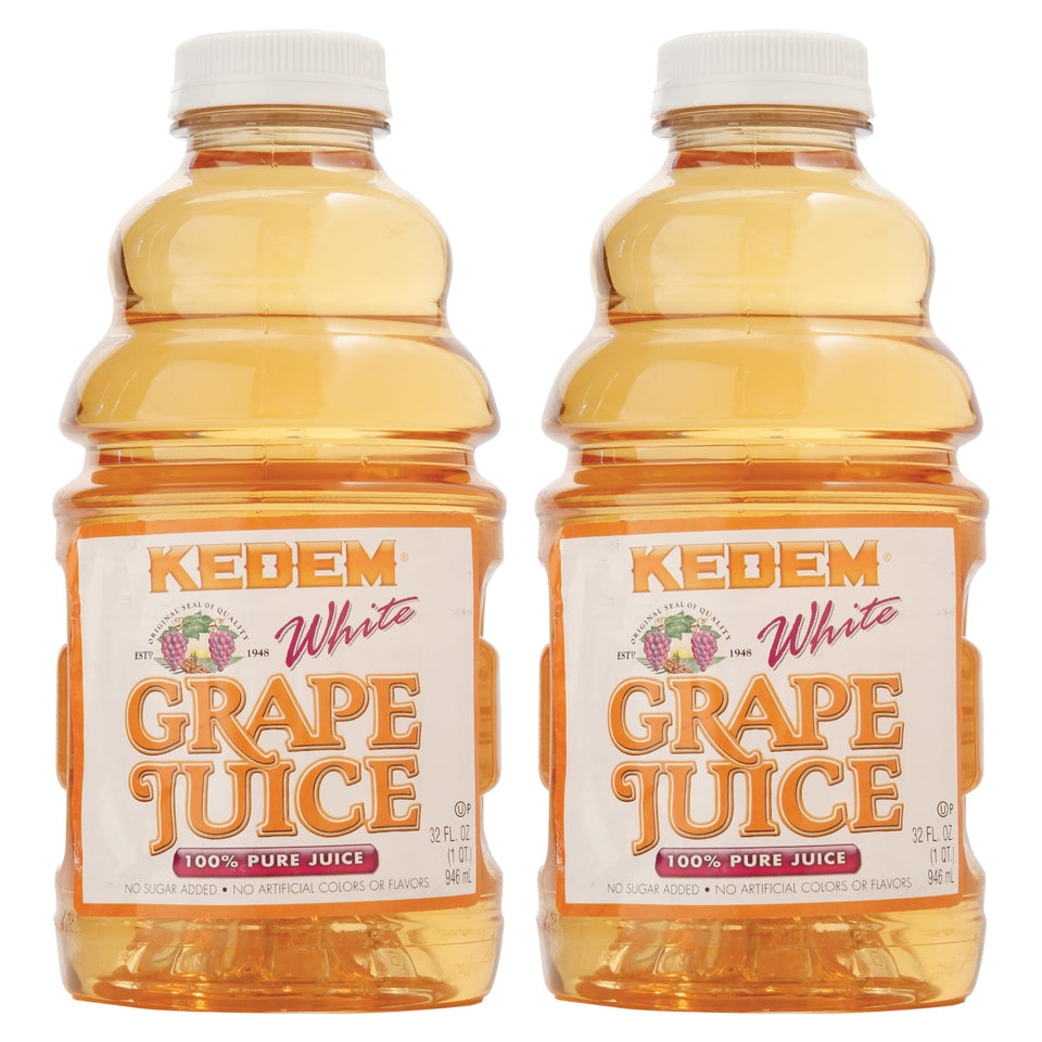 Kedem White Grape Juice bottle, 100% juice, ideal for family hydration and meals.