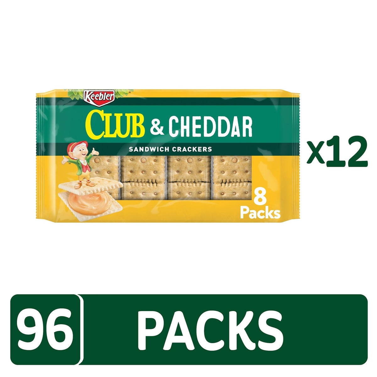 Keebler Club Cheddar sandwich crackers close-up shows cheddar filling between two crackers