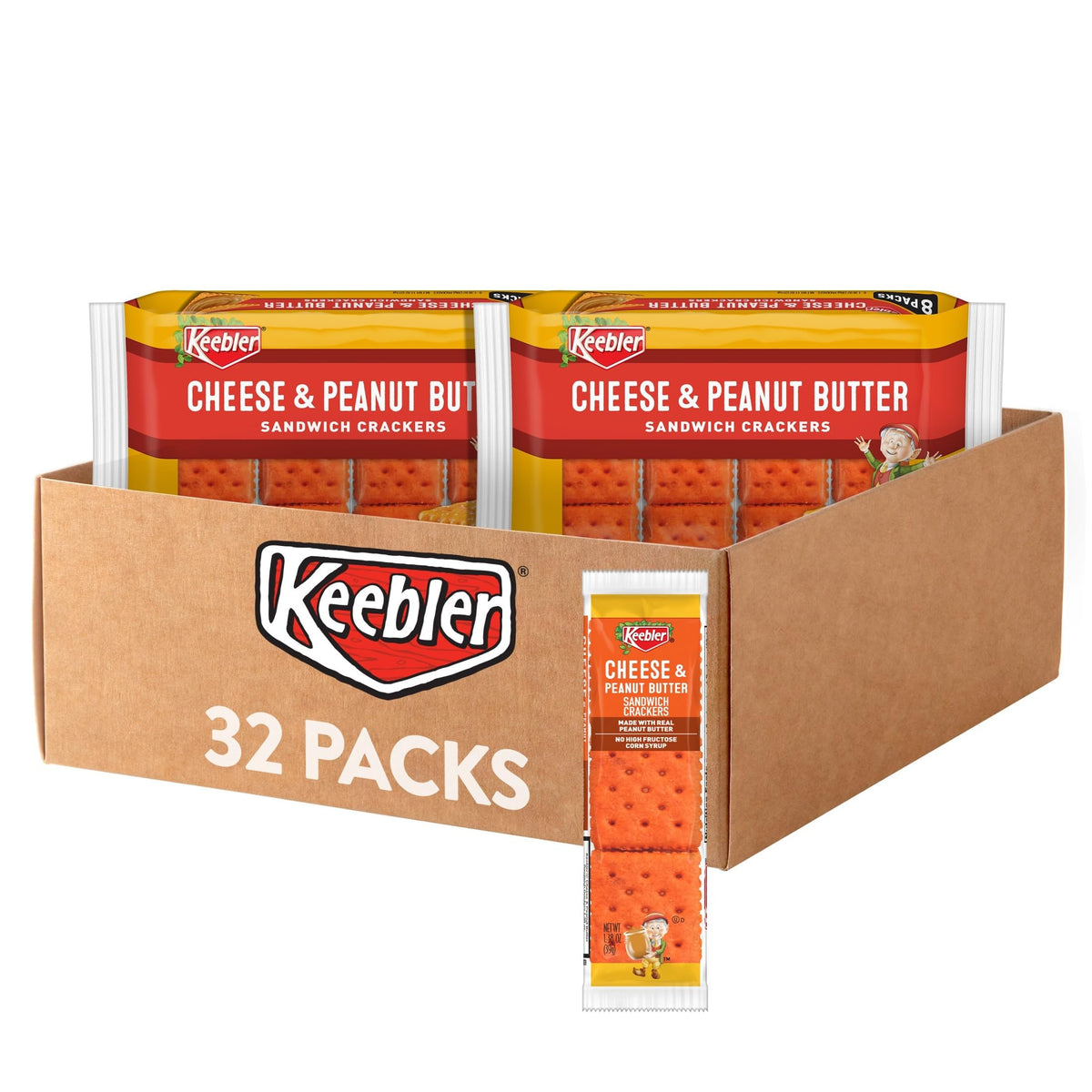 Keebler Cheese and Peanut Butter Sandwich Crackers pack for lunchbox convenience and on-the-go snacking