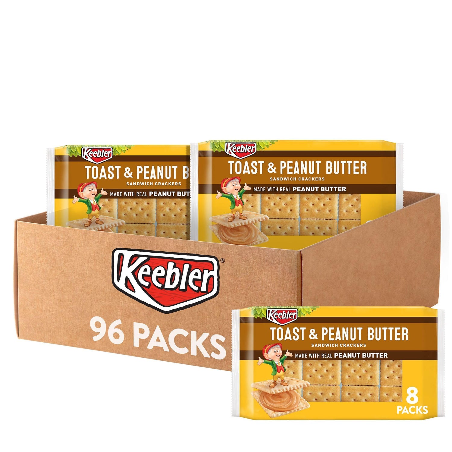 Keebler Toast and Peanut Butter sandwich crackers on a tray display, ideal for easy snacking.