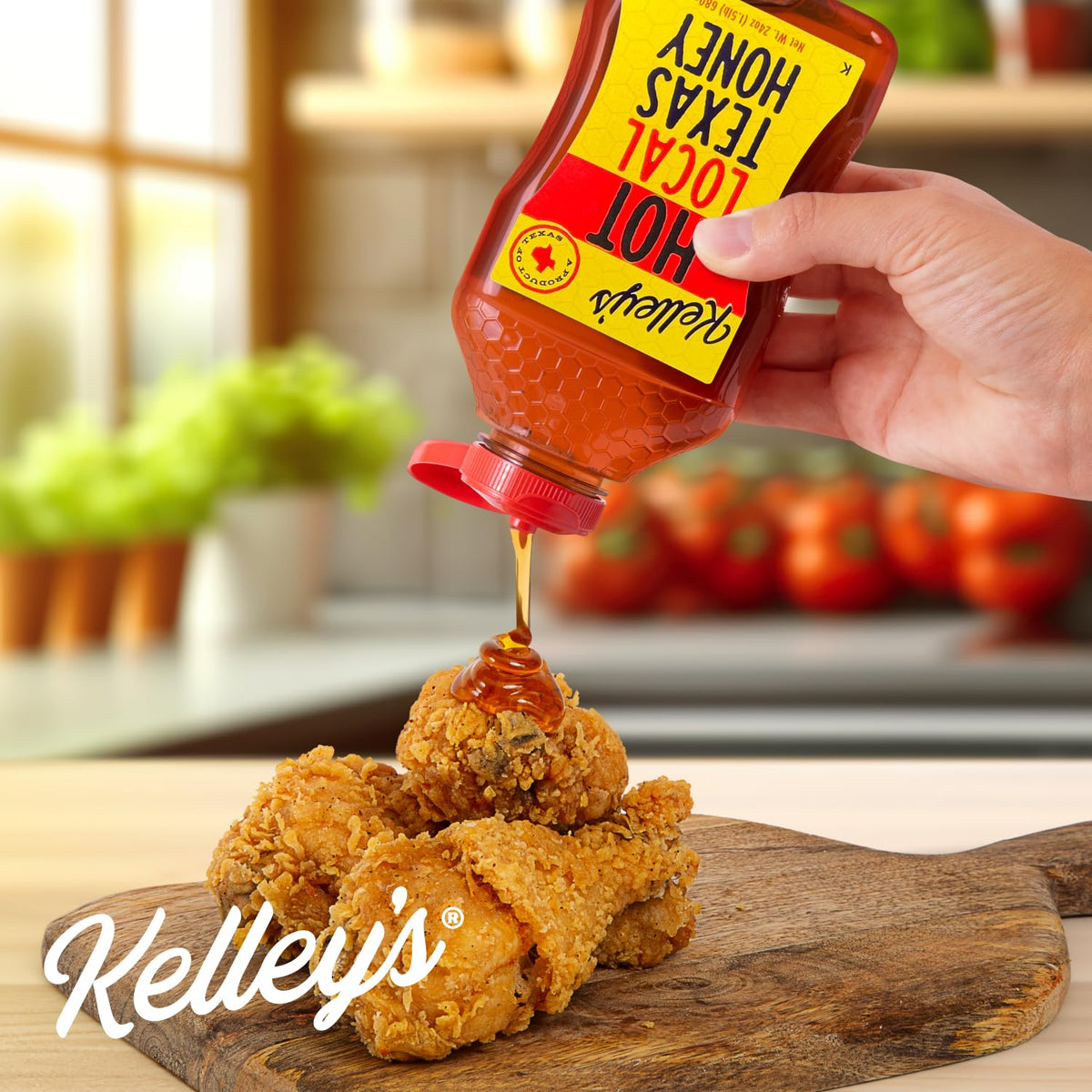 Kelley’s Hot Honey bottle with charcuterie board pairing suggestion