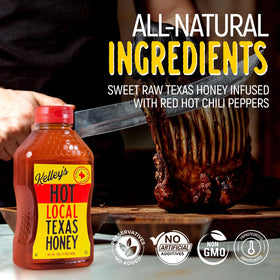 Kelley’s Hot Honey jar closeup highlighting raw honey texture and chili infusion