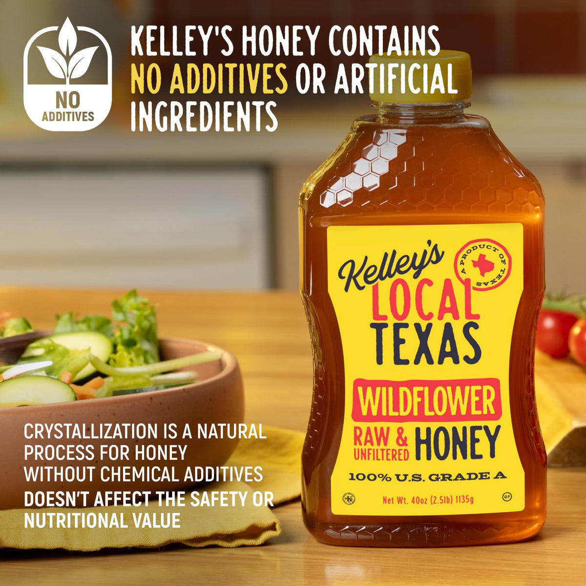 Kelley's Wildflower Honey enhances baking with floral notes and natural sweetness.
