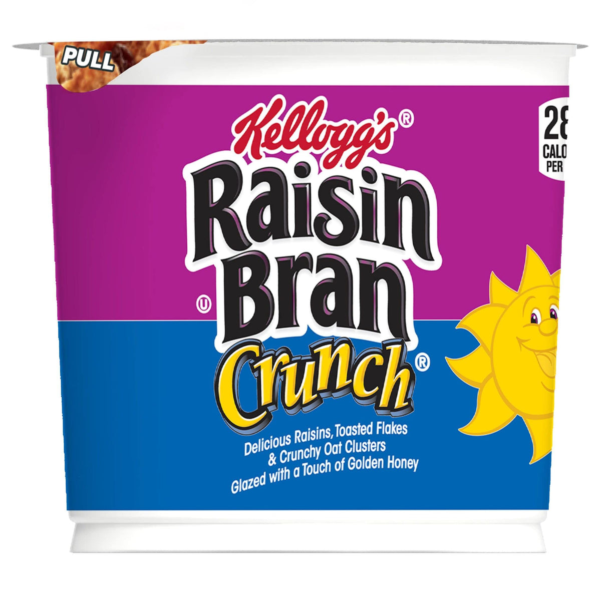 Kellogg's Raisin Bran Crunch Cups show crispy bran flakes for a wholesome start