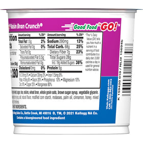 Kellogg's Raisin Bran Crunch Cups poured with milk for quick on-the-go fueling